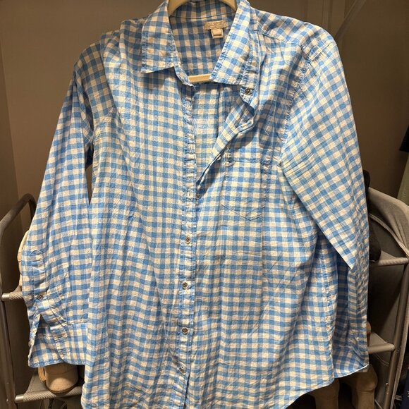 J Crew Blue Gingham Button Down - Picture 1 of 3